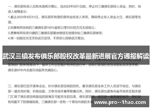武汉三镇发布俱乐部股权改革最新进展官方通报解读 武汉三镇发布俱乐部股权改革最新进展官方通报解读